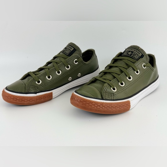 Converse Chuck Taylor Junior Ox Olive Green Leather Low Top Sneakers, US Size 1 - Picture 6 of 12